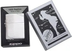 Zippo 1935 Replica Brushed Chrome W/Slashes Lighter -rejseudstyr Butik 72600065 2